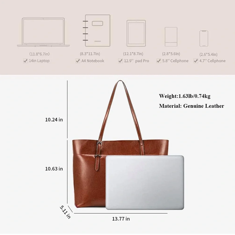 Kattee Vintage Genuine Leather Tote Shoulder Bag for Women Satchel Handbag